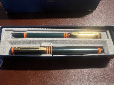 🔴 WATERMAN penna stilografica sfera verde arancione F cofanetto vintage 2 PENNE