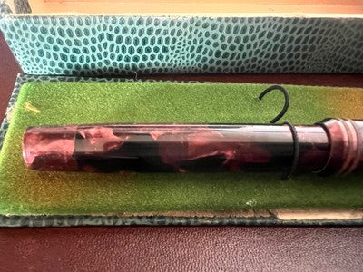 🔴 OMEGA penna stilografica celluloide bordeaux A.V.M a pulsante scrive vintage