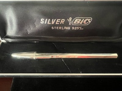 🔴 BIC penna sfera ARGENTO 925 MASSICCIO Silver Edizione Limitata astuccio NOS