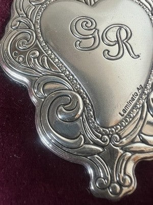 Ex Voto Cœur Laminé Argent 15 X 11 Grâce Reçue Velours Rouge Vintage 