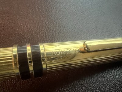 🔴 AURORA penna stilografica Marco Polo ARGENTO 925 MASSICCIO F placcata oro