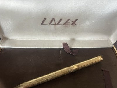 🔴 LALEX penna sfera placcata dorata a rombi scrive vintage con astuccio