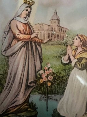 Santino Reliquary Glass Pressed Appearing Madonna W. Maria Vintage