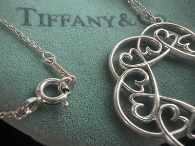 Tiffany & Co Halskette Incanto Silber 925 Anhänger Groß Hearts Perforiert Rare
