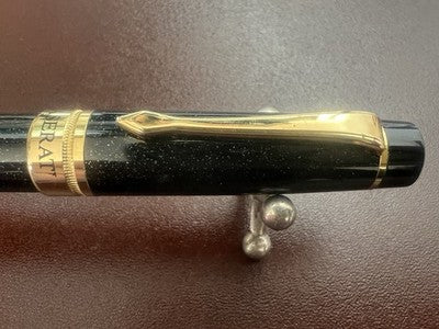 🔴 MASERATI penna stilografica resina nera iridescente blu profili dorati NOS