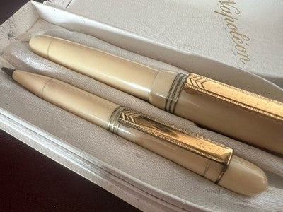 Red Napoleon Fountain Pen And Pencil Celluloid Ivory Communion Vintage Set
