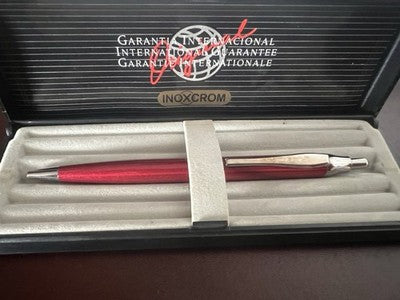 Inoxcrom Pen Sphere Lacquer Red Chrome Snap Marking Pencil Case Vintage