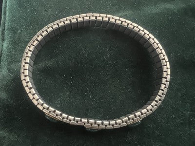 Red Elastic Bracelet Steel Hearts 18 KT Gold Roots Emerald Cabochon