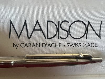 🔴 CARAN D’ACHE penna sfera Madison cromata a righe clip nodino scrive vintage