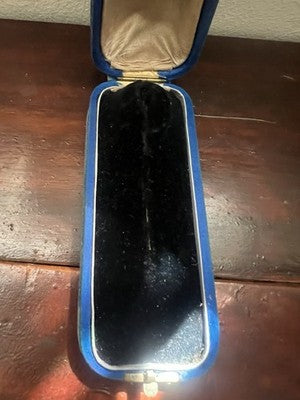 🔴 Blue brooch box, fabric case with original Art Deco clasp 