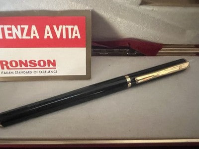 RONSON Stylo À Plume Laque Noire Nib M Boîte Garantie Vintage