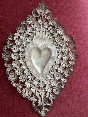 Ex Voto Heart SILVER 800 Cm32 Height 48 Baroque Design Italy Vintage RARE