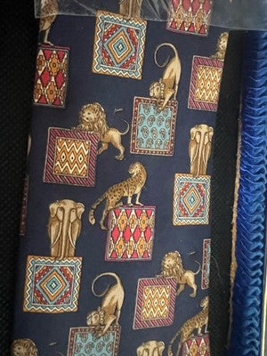 🔴 SALVATORE FERRAGAMO cravatta seta blu animali leoni ghepardi elefanti vintage