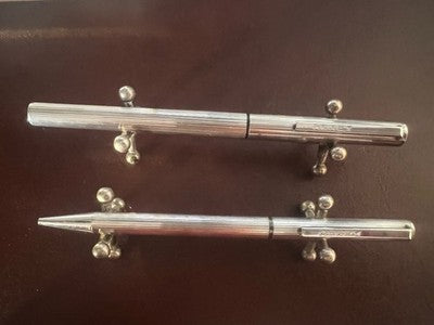 🔴 NOREX penna stilografica + sfera Argento 925 millerighe SET vintage 1970