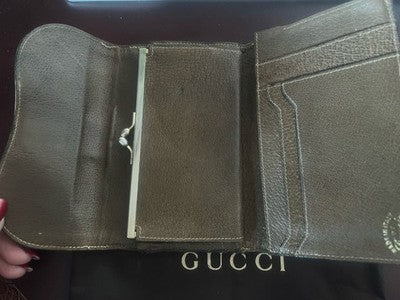 🔴 GUCCI portafoglio donna pelle fascia bicolore gancio dorato vintage
