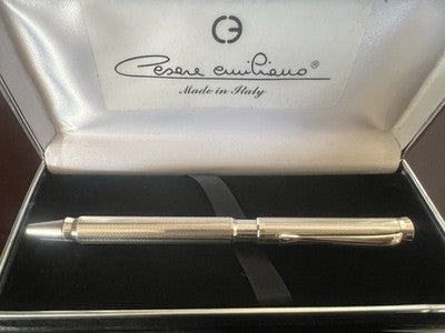 🔴 CESARE EMILIANO penna sfera ARGENTO 925 guilloché cesellata a mano garanzia