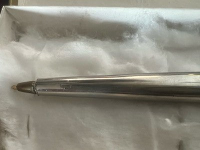 Stylo-Plume à Bille Vintage Plaqué Argent Pierres Cabochon Vert Maille Main