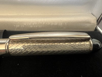 César Emiliano Stylo-Plume Sphère Argent 925 Laque Ciselé À Main Garantie