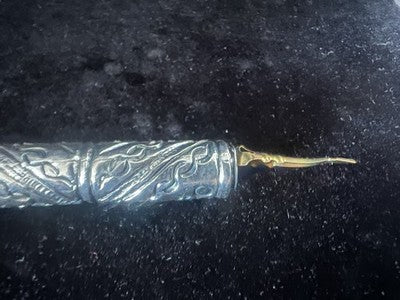 🔴 Penna stilografica LEGNO tornito da calamaio cesellata con pennini vintage