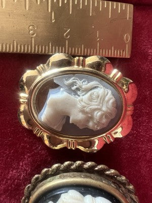 Camées Italiens Collier Pendentif Broche Pierres Naturel 4 Pz Vintage