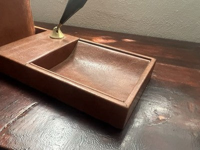 🔴 Base penna stilografica sfera set scrivania portapenne vera pelle vintage