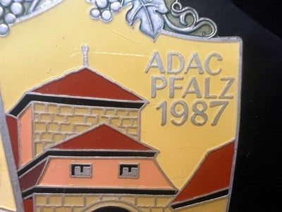 Red Badge Metal ADAC PFALZ 1987 Vintage Relief Enamel