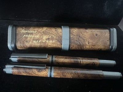 🔴 BPM penna stilografica + sfera in radica Germany set con astuccio incis