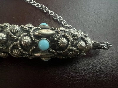 Stylo-Plume Sphère Mini Télescopique Rétractable Cabochon Turquoise Rétro 1940