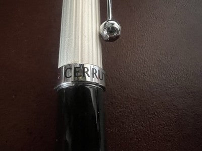 🔴 CERRUTI penna sfera lacca nera profili cromati astuccio contro scatola NOS