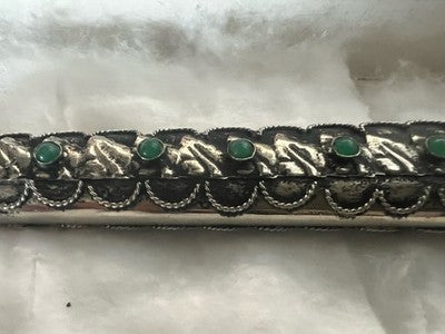 Stift Kugel Vintage Vergoldet Silber Steine Cabochon Grün Verarbeitung Hand