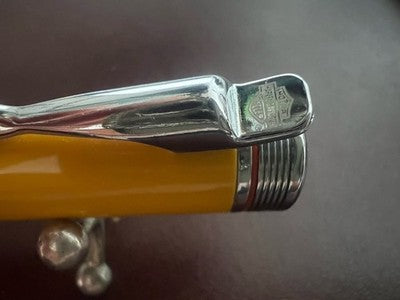 🔴 HARLEY DAVIDSON penna sfera lacca gialla lucida brillante e cromata scrive