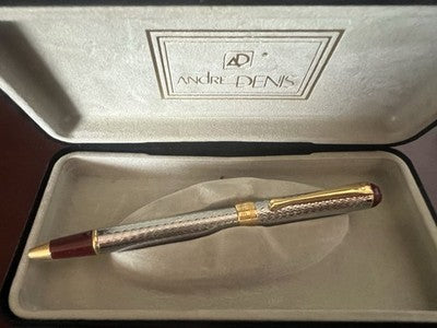 🔴 ANDRÉ DENIS penna sfera guilloché profili dorati bordeaux elegante vintag
