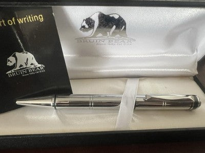 🔴 BRUIN BEAR penna a sfera modello 4054B Metallo cromato lucido Rotazione NO