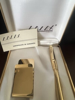 Lalex Set Stylo-Plume Sphère Or + Ferme Argent Billets Trousse Vintage