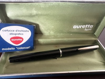 🔴 AURETTA penna stilografica nera By Aurora con cartucce vintage 1970 P