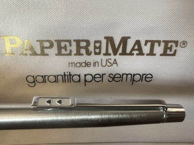 🔴 PAPERMATE penna stilografica cromata pennino M con astuccio vintage