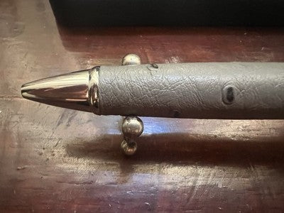 🔴 RONSON ballpoint pen gray leather hand-stitched rotation vintage NOS 