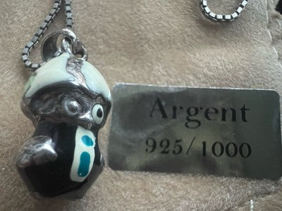 🔴 Collana ARGENTO MASSICCIO 925 con ciondolo CALIMERO smalti neri vintage