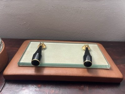 Base Stylo-Plume Bureau Sphère Stylo à Plume Cuir Et Cendrier Cristal Vintage