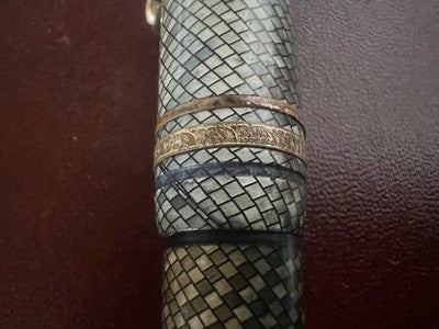 Vintage Mother-Of-Pearl Celluloid Fountain Pen Mosaic Snake And 14K Gold