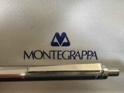 🔴 MONTEGRAPPA penna sfera cromata finitura RODIO pulsante a scatto scrive