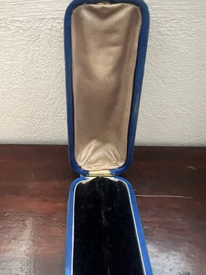 🔴 Blue brooch box, fabric case with original Art Deco clasp 