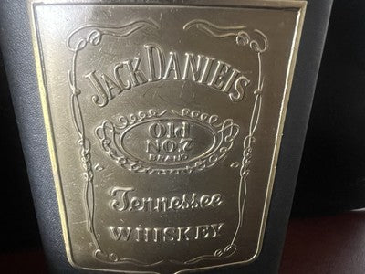JACK DANIEL'S Flasque Acier 8 OZ Enduite Cuir Avec Plaque Métal