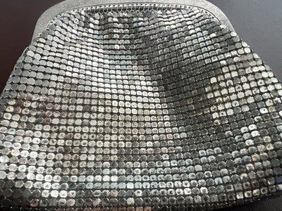 🔴 Borsellini portamonete maglia metallica argentata seta Belle Époque vintage