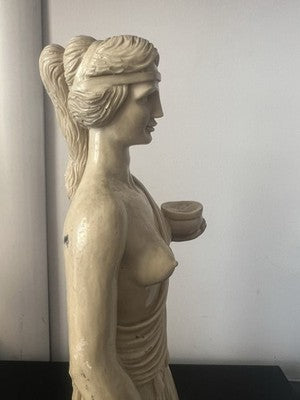 🔴 Statue der Göttin Ebe, Marmorstaub, RB, gearbeitete Draperien, Höhe 40 cm, Italien, Vintage