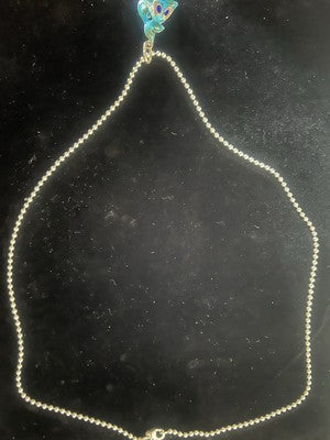 🔴 Collana ARGENTO MASSICCIO 925 con ciondolo pesce smalti azzurri vintage