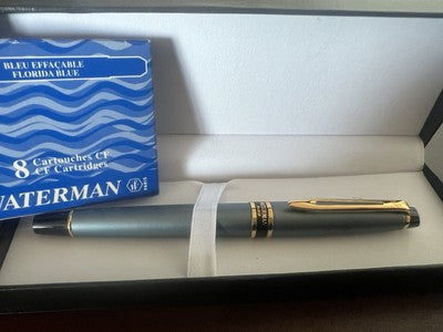 🔴 WATERMAN penna stilografica Emisphere lacca azzurra pennino M e cartucce CP