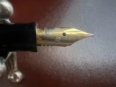 Pen Fountain Pen Celluloid Black Button Bottom Pen F Marking Vintage 40