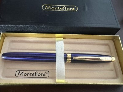 🔴 MONTEFIORE penna a sfera roller blu con finiture dorate cappuccio a scatto