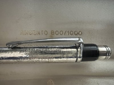 🔴 Penna sfera ARGENTO 800 corpo cesellato a mano bassorilievo vintage 30